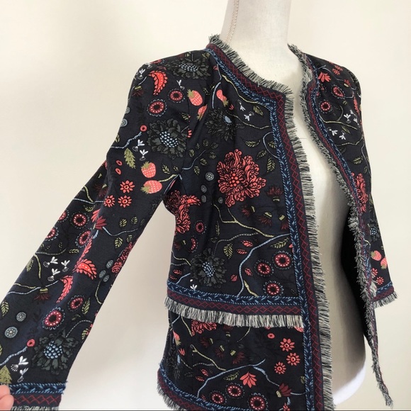 LOFT Navy Strawberries Floral Print Jacket Blazer - Picture 2 of 8